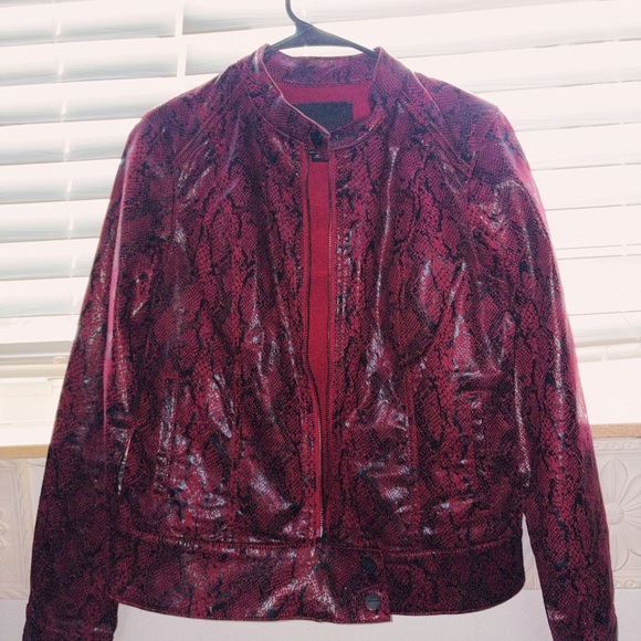 Red Snake Print Leather Jacket - Picture 6 of 7